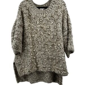 Umgee USA Tan Cream Textured Eyelash Knit Oversized Sweater Large Boho Comfy